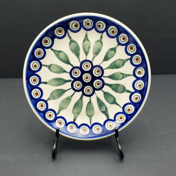 Polish Pottery Peacock Leaves Dessert Plate Peacock Salad Plate - Picture 1 of 5